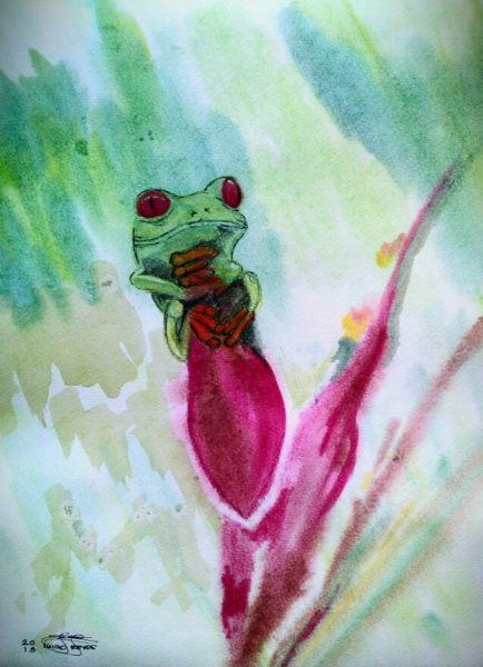 Green Leap (Watercolor, Watercolor Pencil, & Ink – 10 x 14 in)